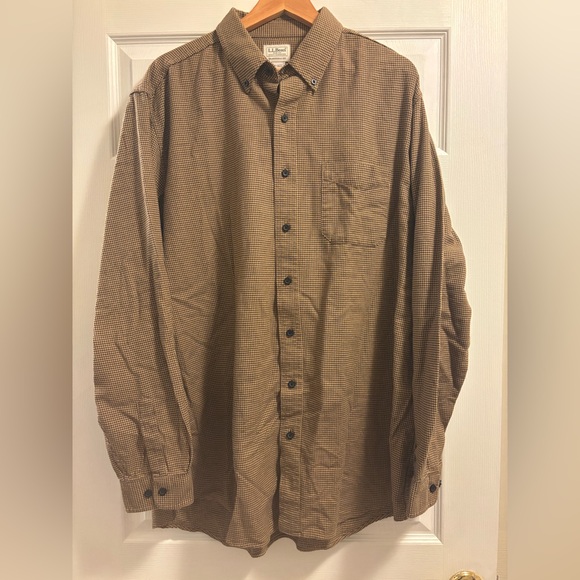 L.L. Bean Tan Houndstooth Shirt - Picture 1 of 5